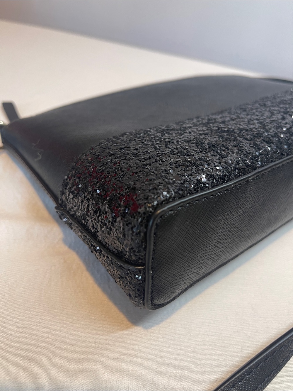 Kate Spade New York Black Glitter Crossbody Bag Saffiano Leather Party Purse - Picture 7 of 10